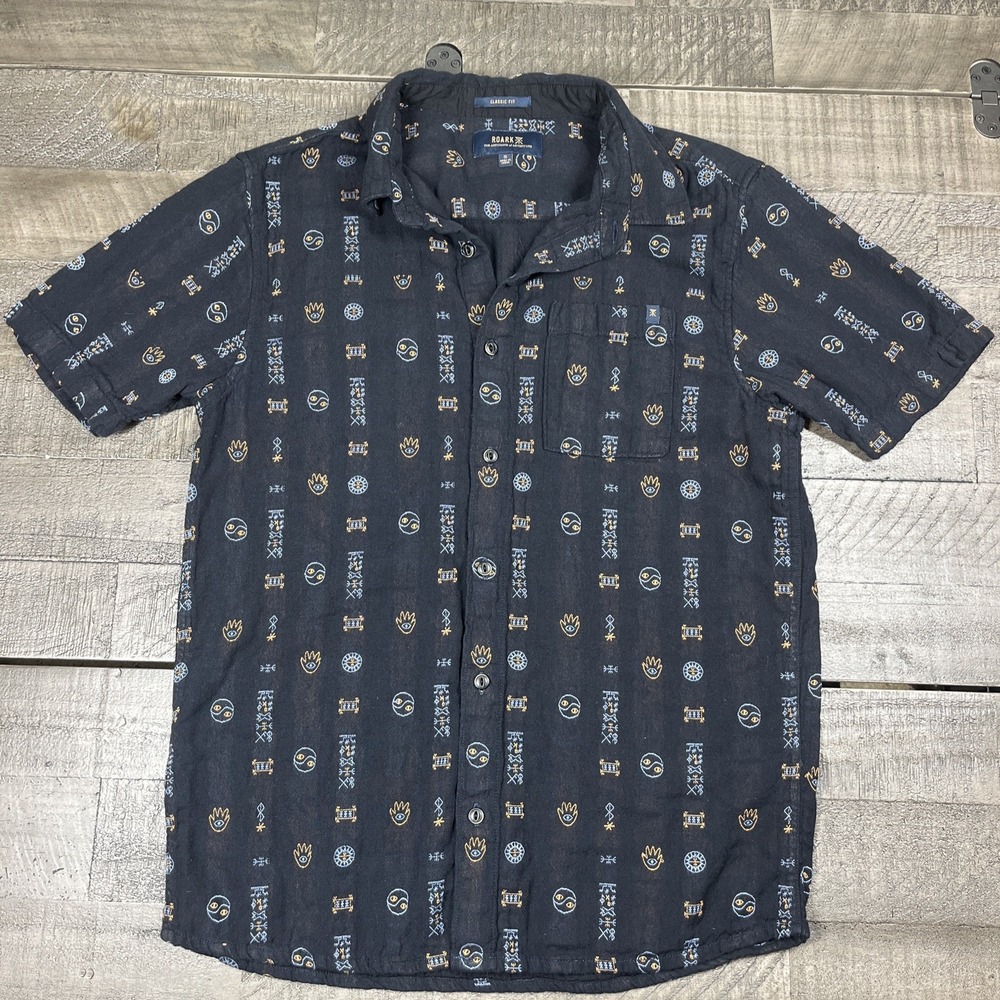 Roark Journey Short‎ Sleeve Button Up Shirt Small Men's Aztec Ying Yang